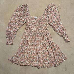 Aura Pink Floral Dress with Puff Sleeves